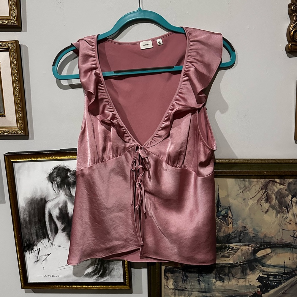 Wilfred Front Tie Sleeveless Top with Ruffle Accent